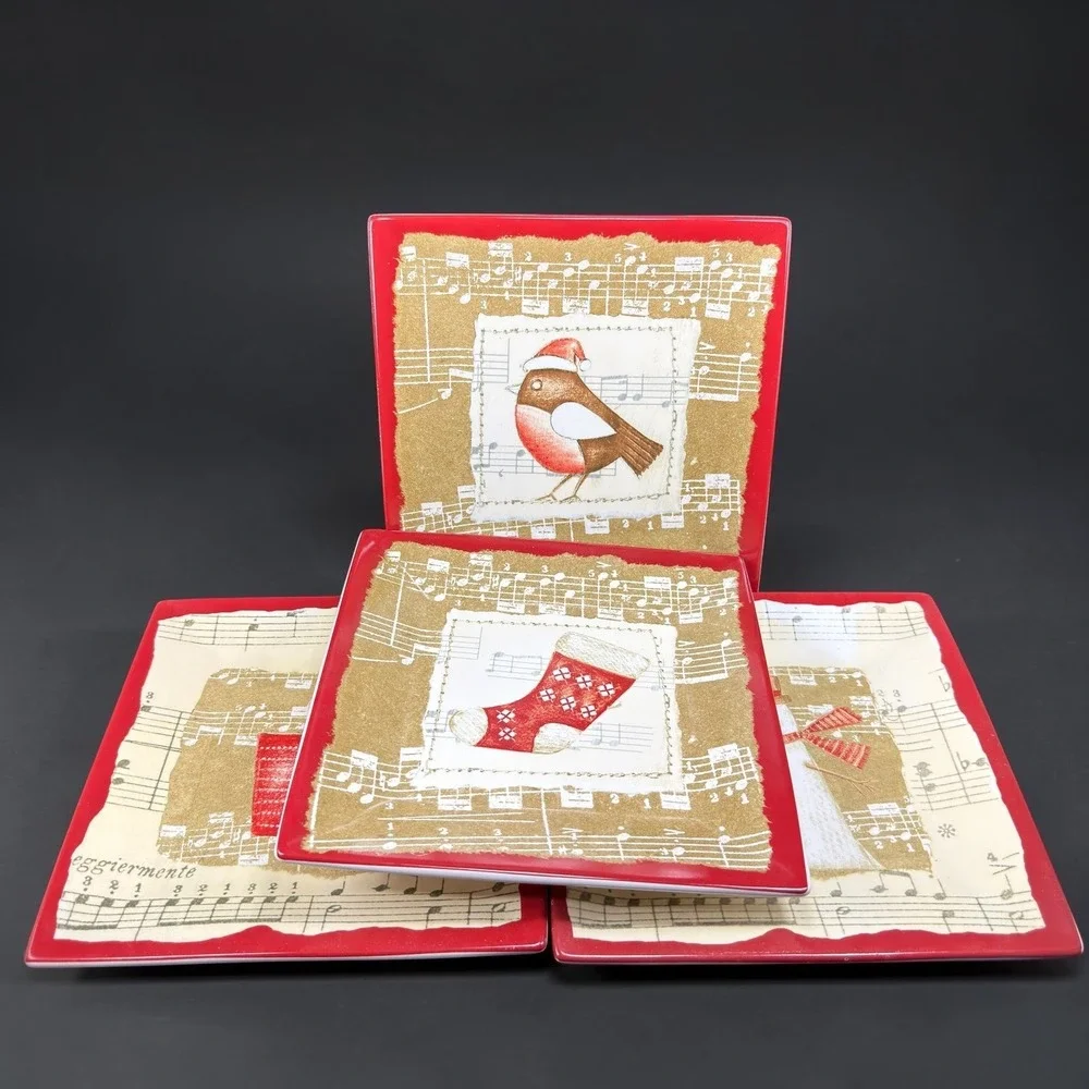 Oneida Winter Song Stoneware Dishes Plates Set 4 Anne Dolan Christmas‎ 8in NEW